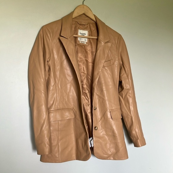 Abercrombie & Fitch vegan Tan Leather Women's Jacket Blazer - Picture 5 of 6